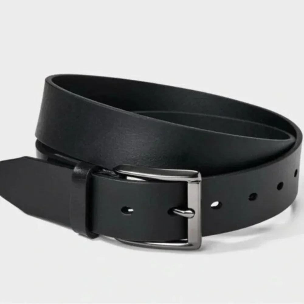 Goodfellow & Co Belt Black with Silver Buckle Faux Leather Reversible Mens Size